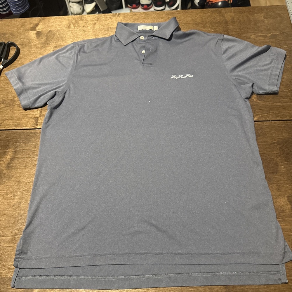 Peter Millar Featherweight UPF 50+ Polo Shirt Mens MEDIUM Blue Gray Slate FLAW